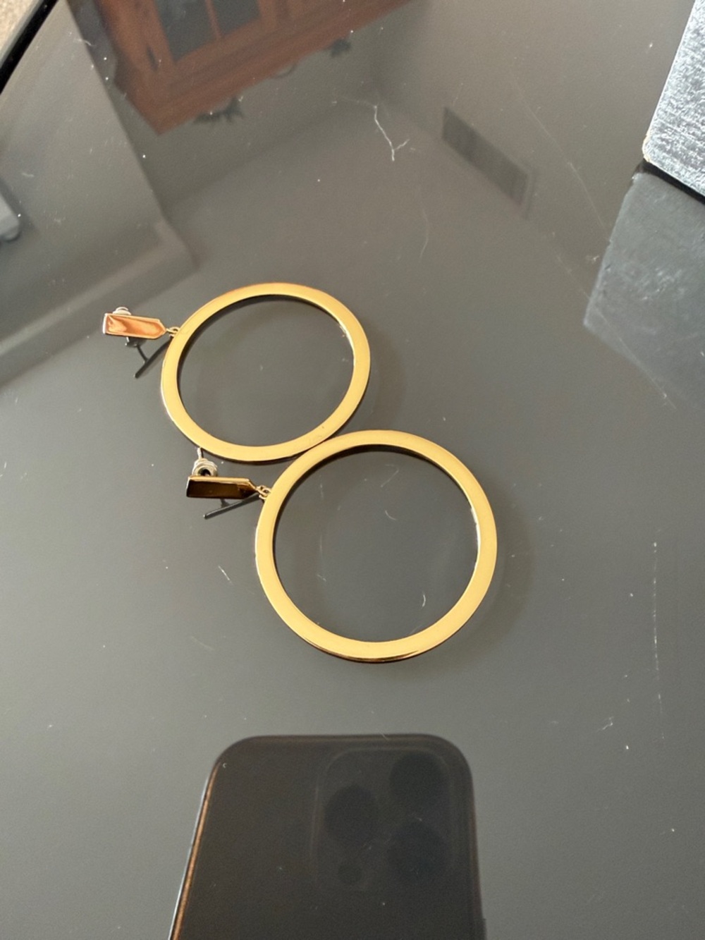 Gold Tone Double Hoop Drop Earrings - Women's Accessories